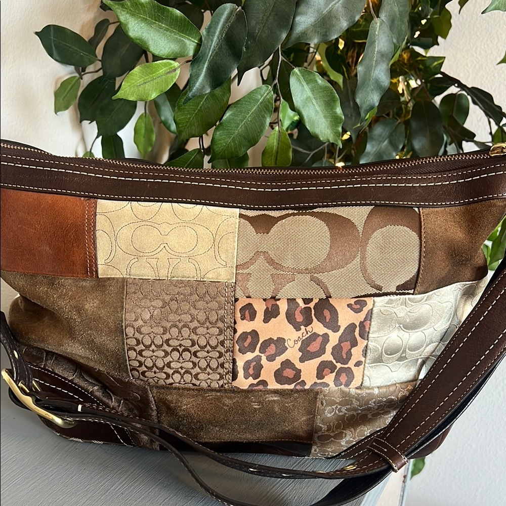 Coach Brown and Tan Patchwork Shoulder Bag